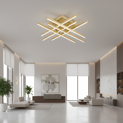 Żyrandol LED z Pilotem LINEX, 81W, Światło 3000K/4000K/6000K, Możliwość Przyciemniania, Złoty