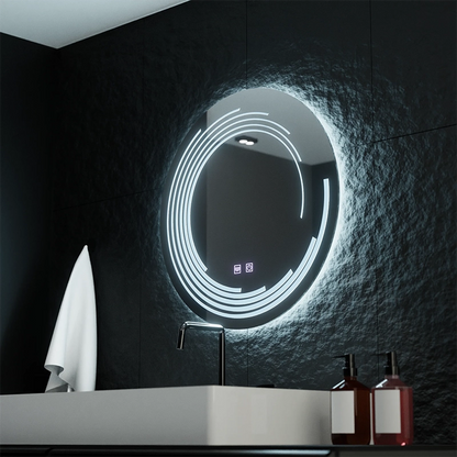 Okrągłe lusterko LED, 60 cm, dotknij funta, system wyłączania, stokrotka