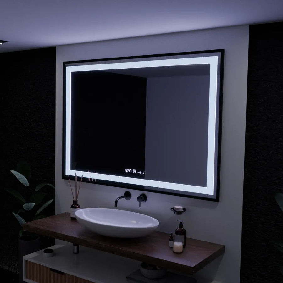 Prostokątne lustro LED, 100x65 cm, Verite Majeste Noir Motion Glow Marcello, system odmgławiania, zegar i termometr, przyciemniane lustra Marcello Domyślny tytuł Alessandro Design