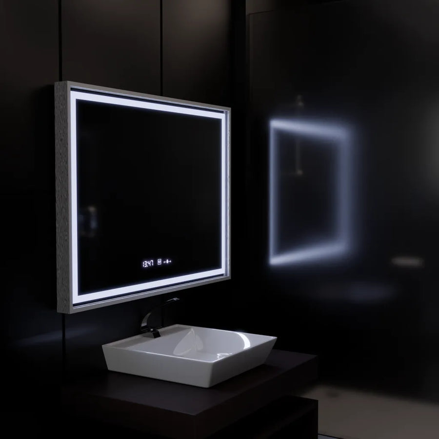 Prostokątne lustro LED, 80x60 cm, Verite Imperial Silver Motion Glow Marcello, system przeciwmgielny, zegar i termometr, przyciemniane lustra Marcello Domyślny tytuł Alessandro Design