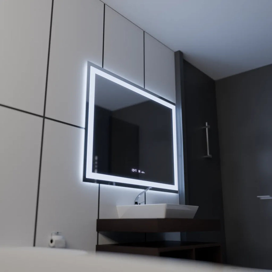 Prostokątne lustro LED 120x80cm Vérité MotionGlow Marcello, system odmgławiania, zegar i termometr, ściemniane lustra Marcello Domyślny tytuł Alessandro Design