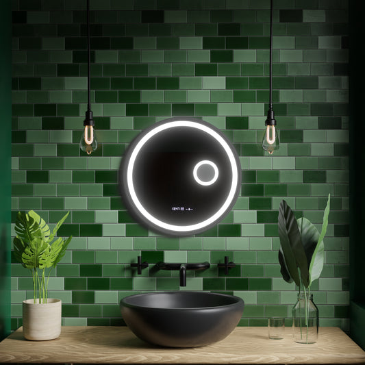 Okrągłe lustro LED, 11 W, 60 cm, czujnik Micah Marcello MotionGlow, system odmgławiania, zegar i termometr, lupa kosmetyczna, przyciemniane lustra Marcello Domyślny tytuł Alessandro Design