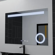 Prostokątne lustro LED, 80x60cm, ABSOLU MotionGlow Marcello, system odmgławiania, zegar i termometr, lupa kosmetyczna, przyciemniane lustra Marcello Domyślny tytuł Alessandro Design