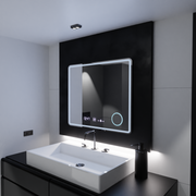 Prostokątne lustro LED, 80x60 cm, Riflesso MotionGlow Marcello, system usuwania zamglenia, zegar i termometr, lupa kosmetyczna, przyciemniane lustra Marcello Domyślny tytuł Alessandro Design