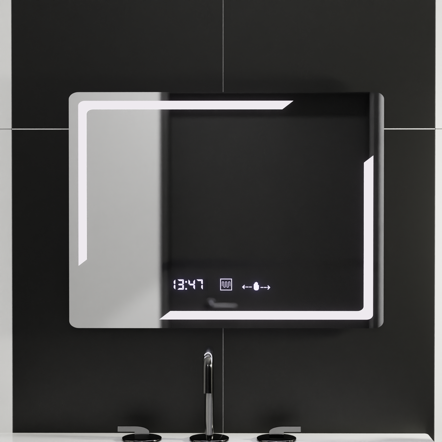 Prostokątne lustro LED, 80x60 cm, Rayonnement MotionGlow Marcello, system odmgławiania, zegar i termometr, przyciemniane lustra Marcello Domyślny tytuł Alessandro Design