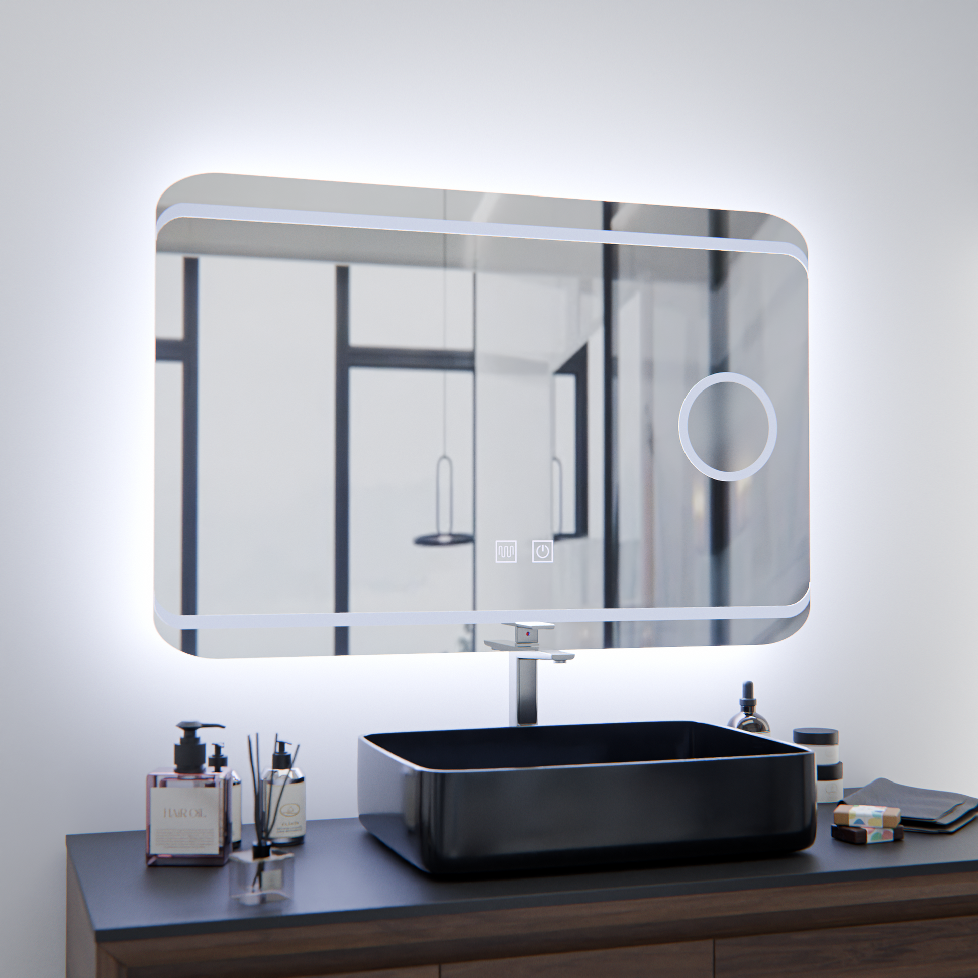 Lustro LED E30S/65X45, funkcja dotyku i odmgławiania, światło kosmetyczne, 65x45cm, zimne światło 6000K Lustra Korman E Domyślny tytuł Alessandro Design