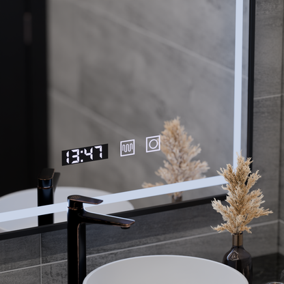 Lustro LED Touch LUCIDA System odmgławiania, zegar i temperatura 50x70 cm Rama Czarne szczotkowane lustra Korman S Domyślny tytuł Alessandro Design