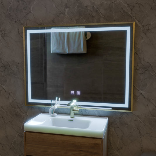 Lustro dotykowe Kariri LED, 80x60 cm, funkcja odmgławiania, lustra z ramą w kolorze różowego złota Korman E Domyślny tytuł Alessandro Design