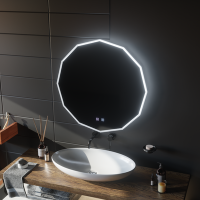 Okrągłe lustro LED, 70 cm, VIVO Touch, system odmgławiania, możliwość przyciemniania