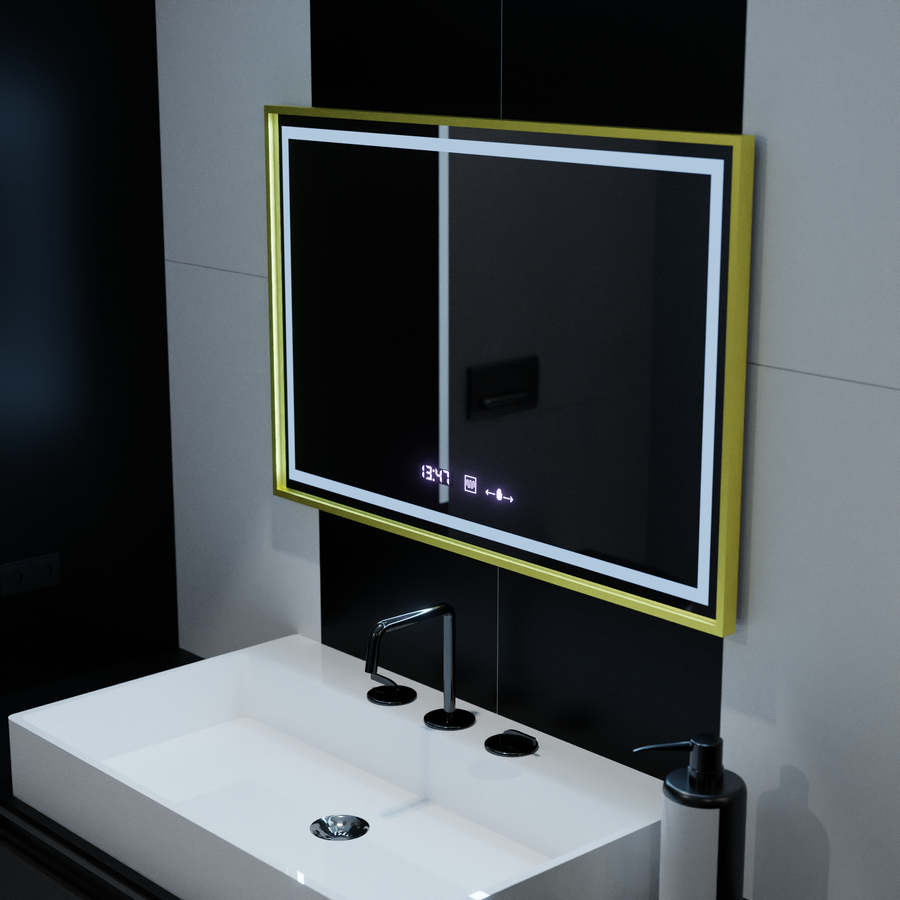 Prostokątne lustro LED, 120x80cm, Verite Royale Gold MotionGlow Marcello, system odmgławiania, zegar i termometr, przyciemniane lustra Marcello Domyślny tytuł Alessandro Design