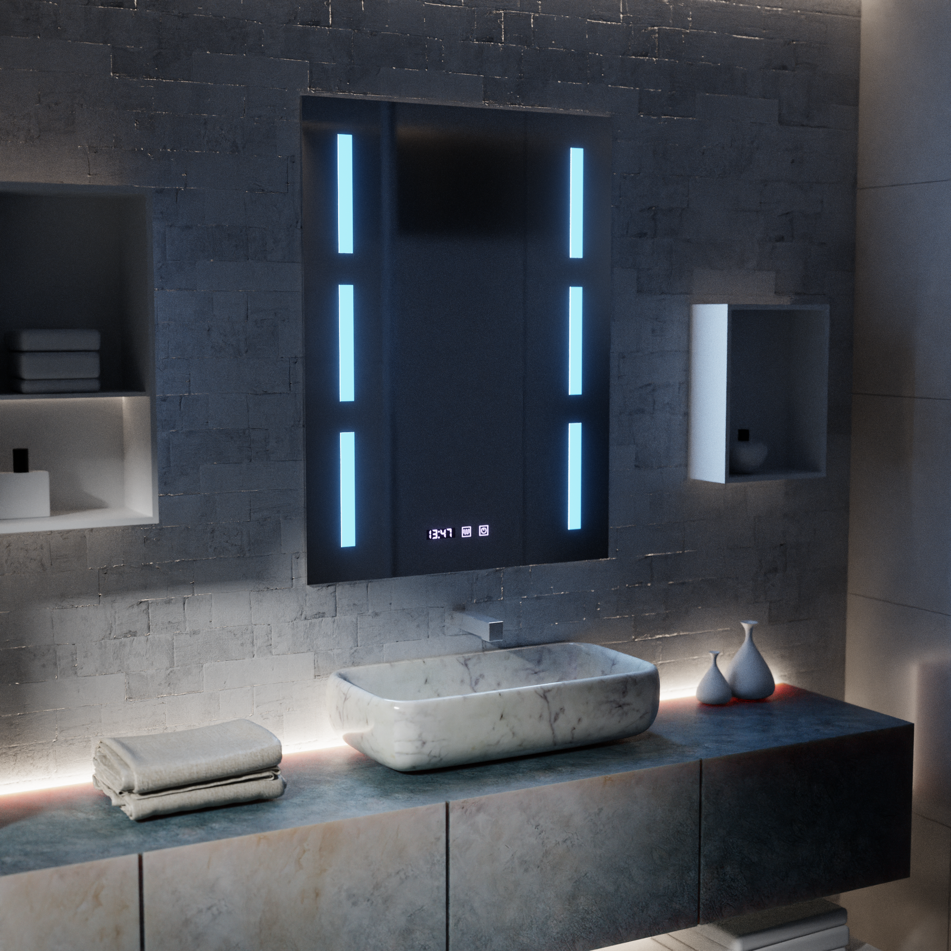 Lustro LED Touch Erich S86/60X80 System odmgławiania, zegar i temperatura 60x80 cm Lustra Korman S Domyślny tytuł Alessandro Design