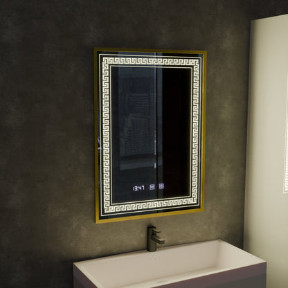 Lustro LED Touch Bruno Demister System, zegar i temperatura 60x80 cm ramka ze szczotkowanego złota, lustra S84/60X80 Korman S Domyślny tytuł Alessandro Design