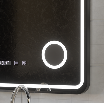 Ulrich LED Touch Lusterko System odmgławiania, zegar i temperatura 75x90 cm Czarna ramka Szczotkowane lusterka kosmetyczne Korman S Domyślny tytuł Alessandro Design