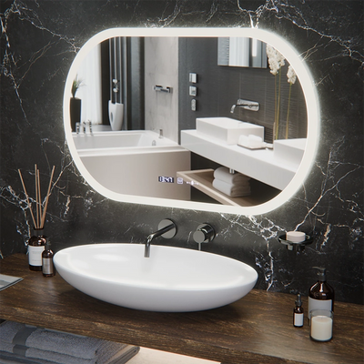 Owalne lustro LED, 80x50cm, czujnik Altera Marcello MotionGlow, system odmgławiania, zegar i termometr, możliwość przyciemniania