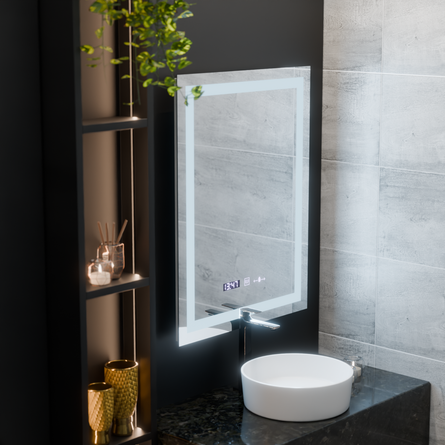 Prostokątne lustro LED, 75x90cm, Verite MotionGlow Marcello, system odmgławiania, zegar i termometr, przyciemniane lustra Marcello Domyślny tytuł Alessandro Design