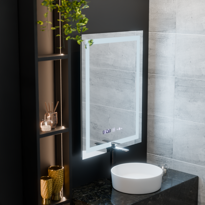 Prostokątne lustro LED, 75x90cm, Verite MotionGlow Marcello, system odmgławiania, zegar i termometr, przyciemniane lustra Marcello Domyślny tytuł Alessandro Design