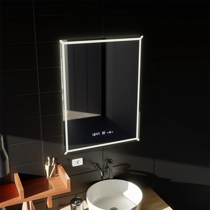 Prostokątne lustro LED, 60x80cm, VillayTouch Marcello, system odmgławiania, możliwość przyciemniania