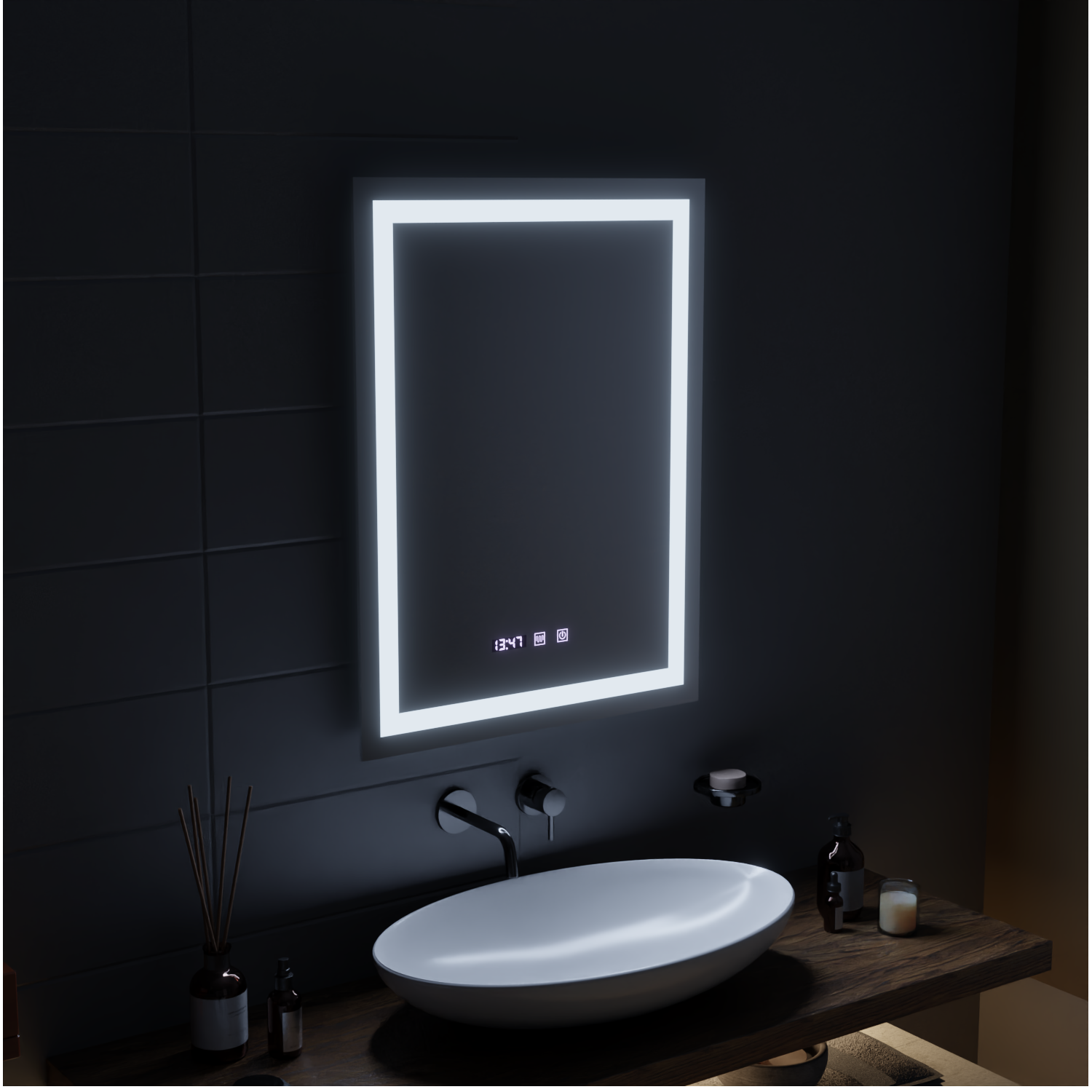 MODENA LED Touch System odmgławiania lusterek, zegar i temperatura 60x80 cm Lustra Korman S Domyślny tytuł Alessandro Design
