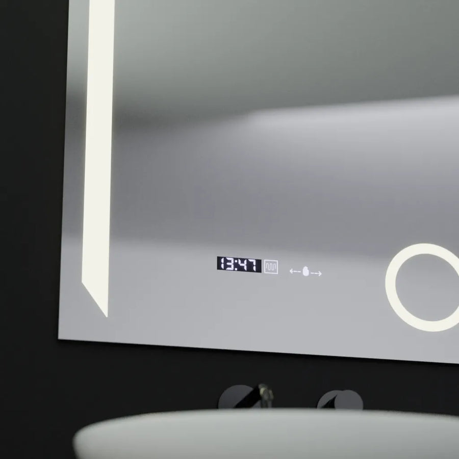 Prostokątne lustro LED, 60x80 cm, Precision MotionGlow Marcello, system usuwania zamglenia, zegar i termometr, lupa kosmetyczna, przyciemniane lustra Marcello Domyślny tytuł Alessandro Design