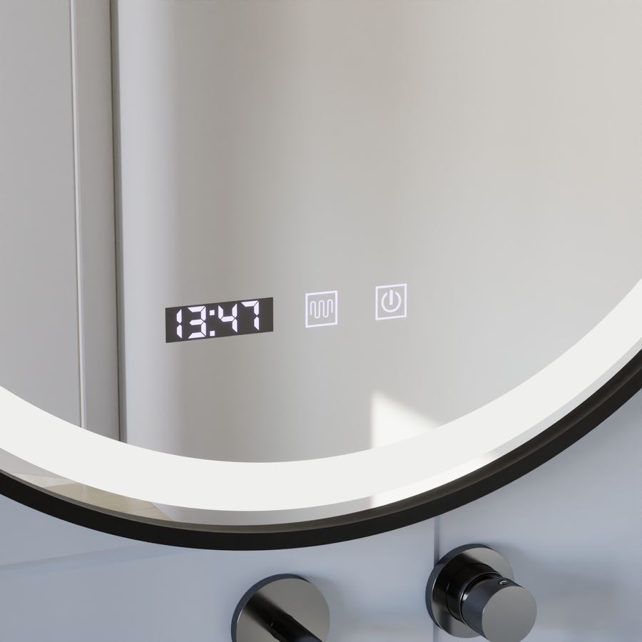 Lustro dotykowe LED NOVARA System odmgławiania, zegar i temperatura 50 cm Czarna rama Lustra szczotkowane Korman S Domyślny tytuł Alessandro Design