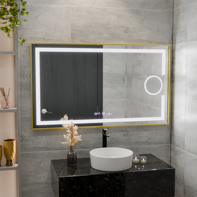 Prostokątne lusterko LED, 120x80 cm, Eclat Motionglow Marcello, zastępca systemu, zegar i termometr, kosmetyki