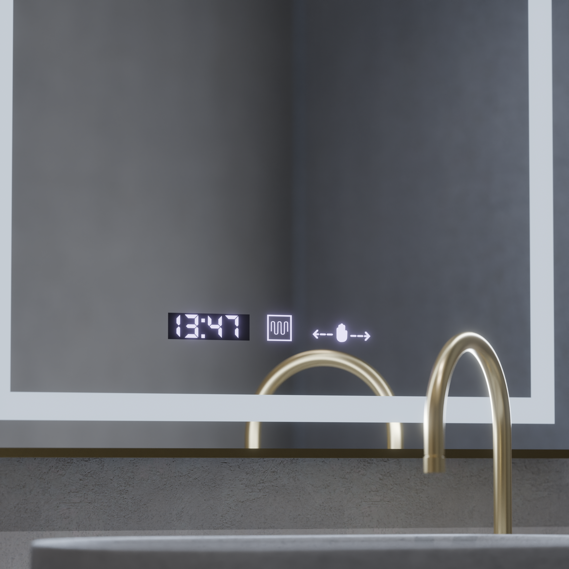 Prostokątne lustro LED, 60x80 cm, Verite Royale Gold MotionGlow Marcello, system odmgławiania, zegar i termometr, przyciemniane lustra Marcello Domyślny tytuł Alessandro Design