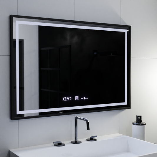 Prostokątne lustro LED, 120x80cm, Verite Majeste Noir Motion Glow Marcello, system odmgławiania, zegar i termometr, przyciemniane lustra Marcello Domyślny tytuł Alessandro Design