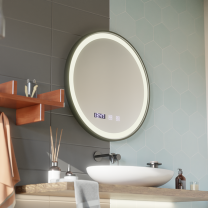 Lustro dotykowe LED NOVARA System odmgławiania, zegar i temperatura 70 cm Czarna rama Szczotkowane lustra Korman S Domyślny tytuł Alessandro Design
