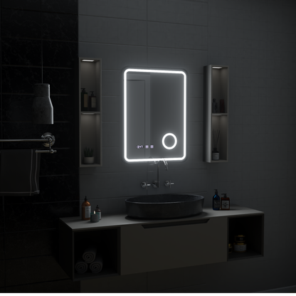 Ulrich LED Touch Lusterko System odmgławiania, zegar i temperatura 75x90 cm Czarna ramka Szczotkowane lusterka kosmetyczne Korman S Domyślny tytuł Alessandro Design