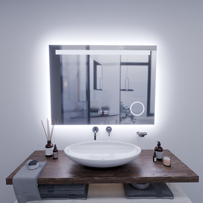 Prostokątne lustro LED, 80x60 cm, dotyk fortepianowy, system odmgławiania, możliwość przyciemniania, zimne światło 6000 K Lustra Korman E Domyślny tytuł Alessandro Design