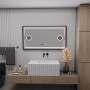Lustrzany czujnik LED MotionGlow Domingo z funkcją odmgławiania Termometr Zegar 120x65 cm Światło zimne/ciepłe/neutralne Możliwość przyciemniania, Czarna ramka szczotkowana, kolekcja Marcello Funghi