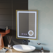 LED Touch CLARUS System odmgławiania lusterek, zegar i temperatura 60x80 cm Złota ramka Szczotkowane lusterka kosmetyczne Korman S Domyślny tytuł Alessandro Design