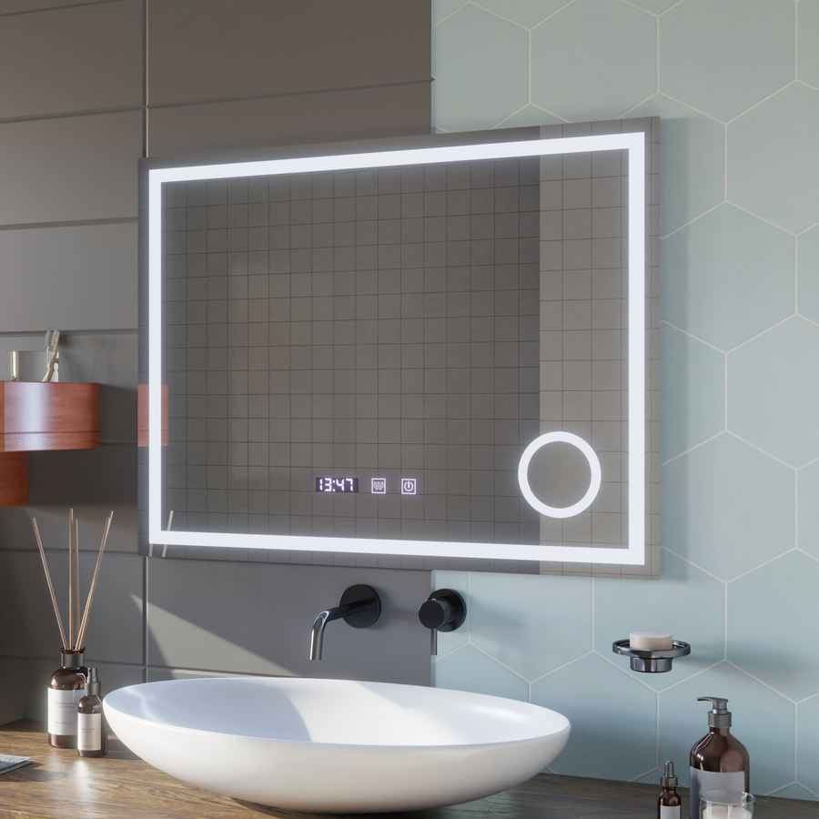 Lustro dotykowe LED NIVERA System odmgławiania, zegar i temperatura 80x60 cm Lustra kosmetyczne Lustra Korman S Domyślny tytuł Alessandro Design