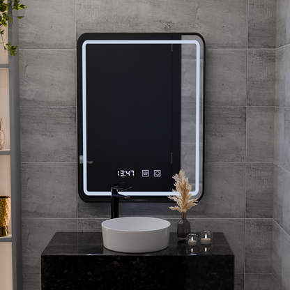 Lustro LED Touch LUCIDA System odmgławiania, zegar i temperatura 50x70 cm Rama Czarne szczotkowane lustra Korman S Domyślny tytuł Alessandro Design