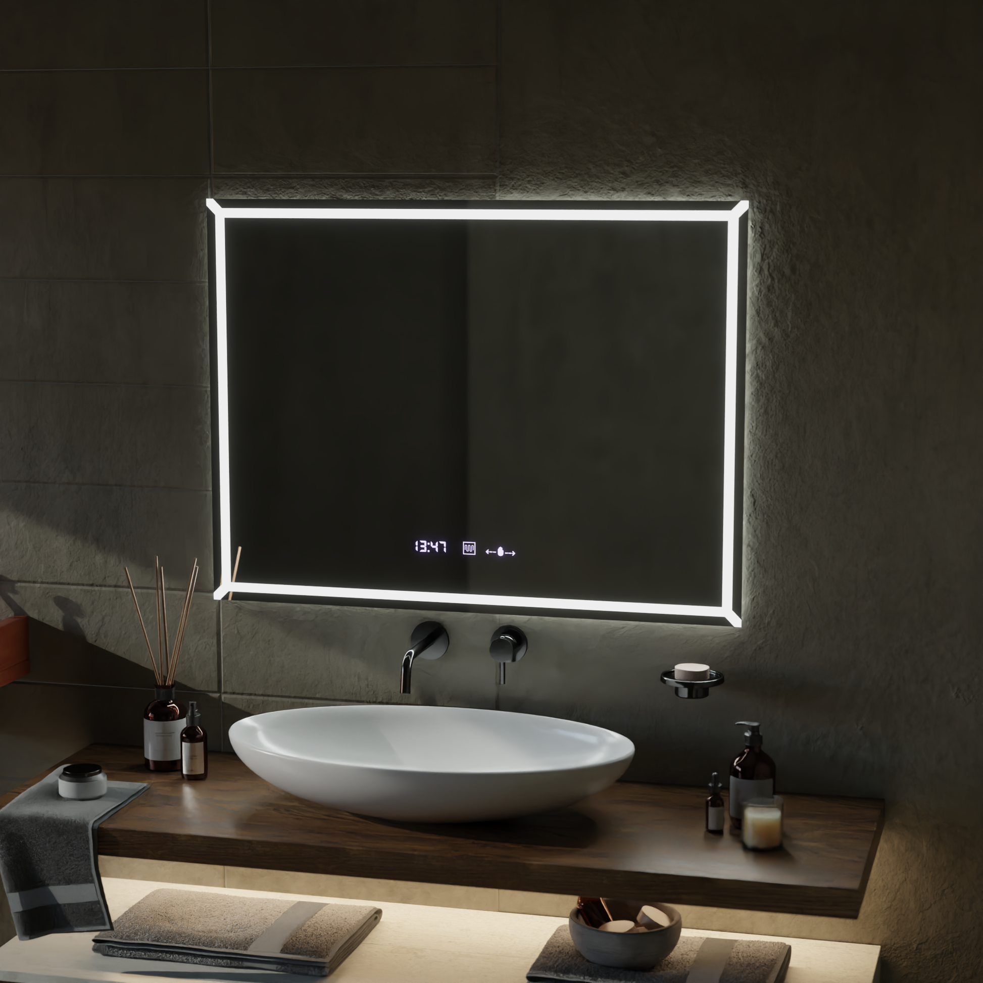 Prostokątne lustro LED, 80x60cm, VillayTouch Marcello, system odmgławiania, Dimabila Mirrors Marcello Domyślny tytuł Alessandro Design