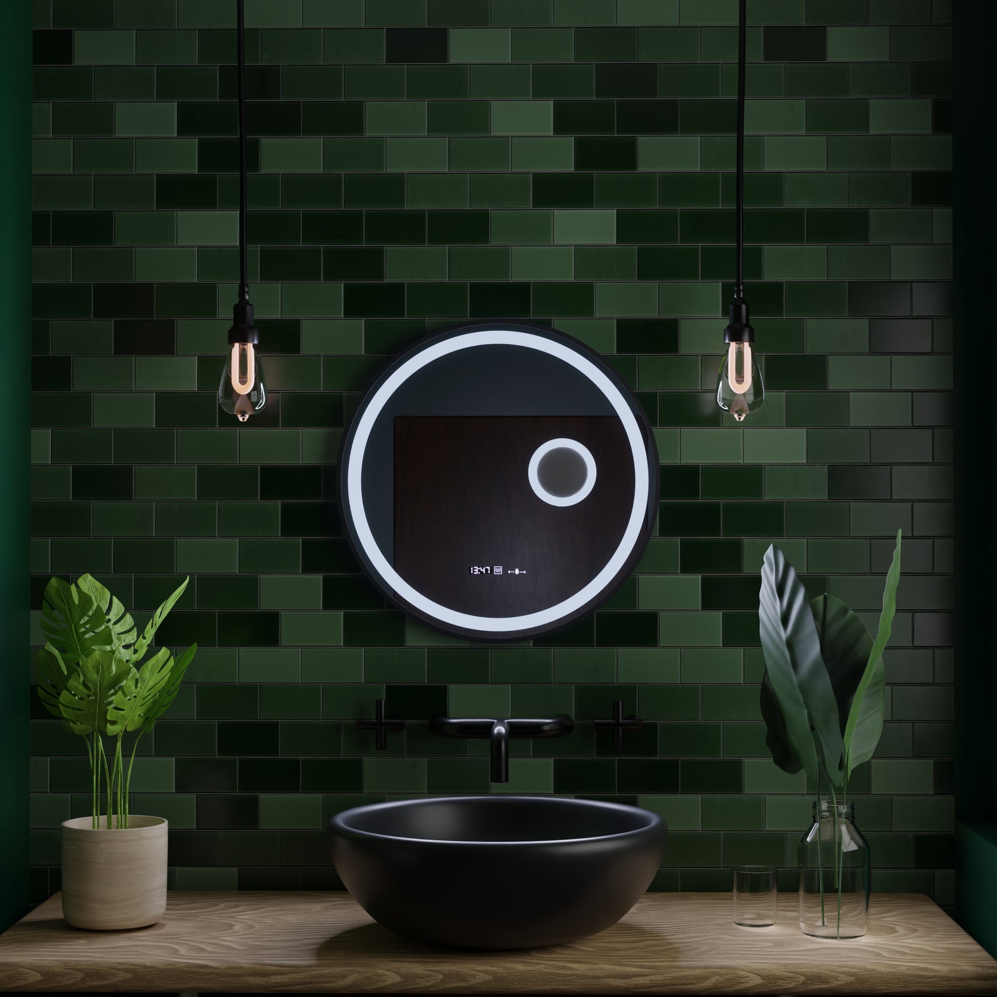 Okrągłe lustro LED, 11 W, 60 cm, czujnik Micah Marcello MotionGlow, system odmgławiania, zegar i termometr, lupa kosmetyczna, przyciemniane lustra Marcello Domyślny tytuł Alessandro Design