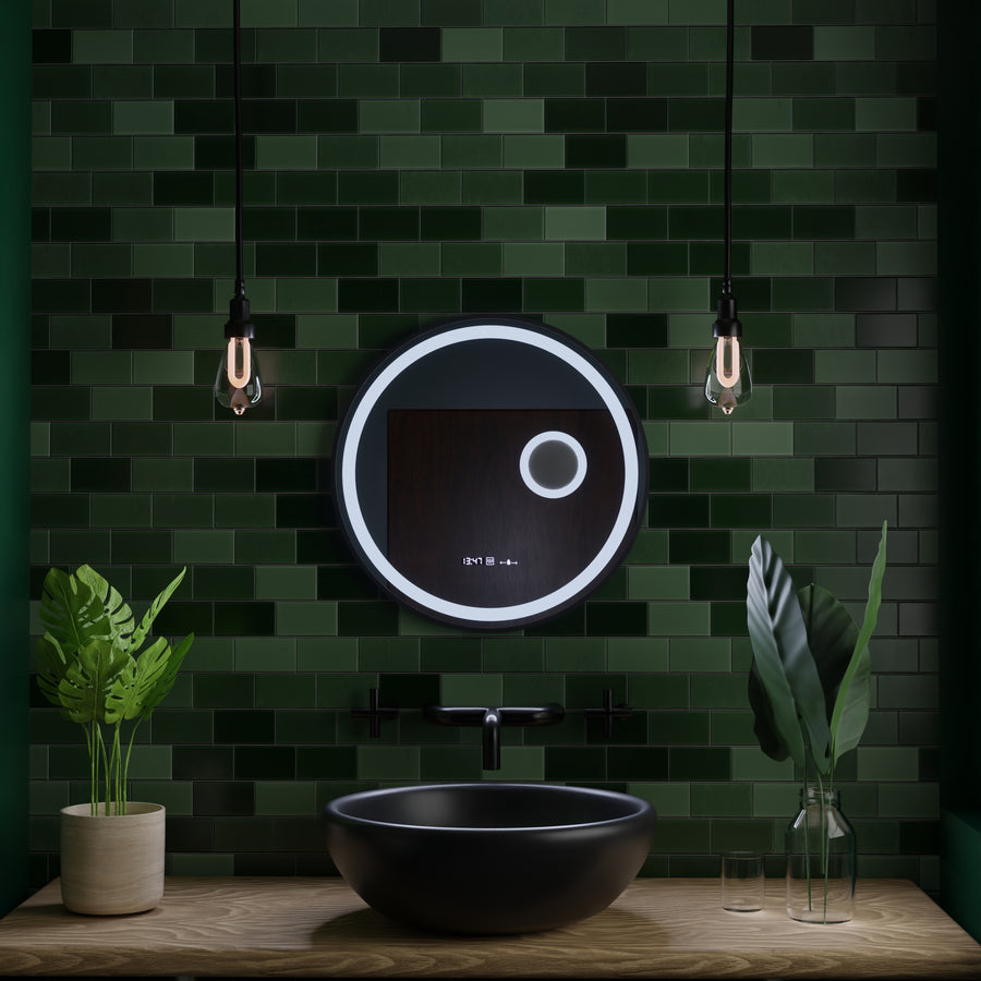 Okrągłe lustro LED, 11 W, 60 cm, czujnik Micah Marcello MotionGlow, system odmgławiania, zegar i termometr, lupa kosmetyczna, przyciemniane lustra Marcello Domyślny tytuł Alessandro Design