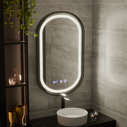Helmut LED Touch System odmgławiania lusterek, zegar i temperatura 50x90 cm Czarna ramka Szczotkowane Marcello Funghi