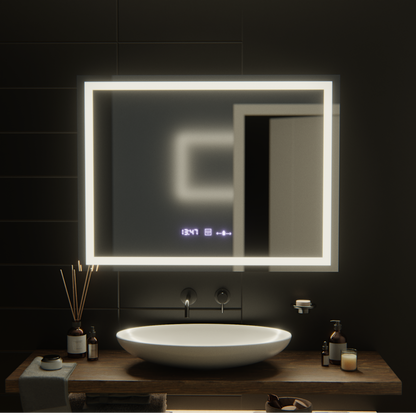 Prostokątne lustro LED, 100x75 cm, Verite MotionGlow Marcello, system usuwania zamglenia, zegar i termometr, przyciemniane lustra Marcello Tytuł domyślny Alessandro Design