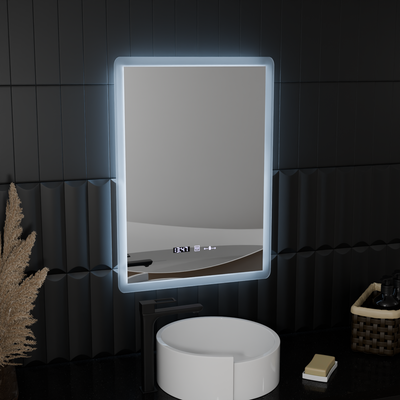Prostokątne lustro LED, 50x70cm, czujnik ELANCEE MotionGlow Marcello, system usuwania zaparowania, zegar i termometr, możliwość przyciemniania