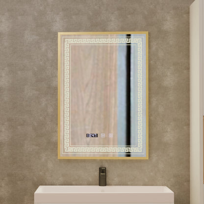 Lustro LED Touch Bruno Demister System, zegar i temperatura 60x80 cm ramka ze szczotkowanego złota, lustra S84/60X80 Korman S Domyślny tytuł Alessandro Design