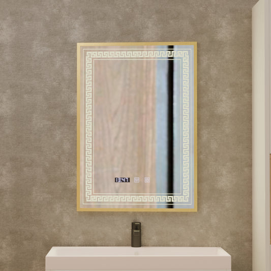 Lustro LED Touch Bruno Demister System, zegar i temperatura 60x80 cm ramka ze szczotkowanego złota, lustra S84/60X80 Korman S Domyślny tytuł Alessandro Design