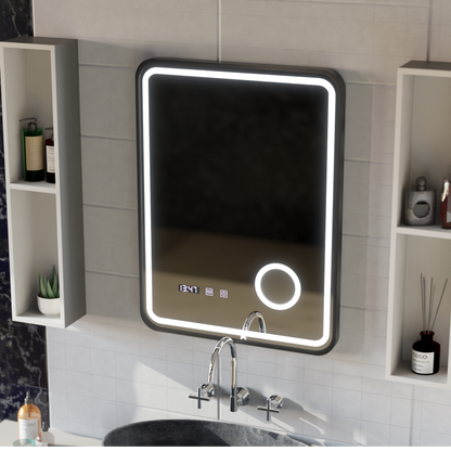 Ulrich LED Touch Lusterko System odmgławiania, zegar i temperatura 75x90 cm Czarna ramka Szczotkowane lusterka kosmetyczne Korman S Domyślny tytuł Alessandro Design