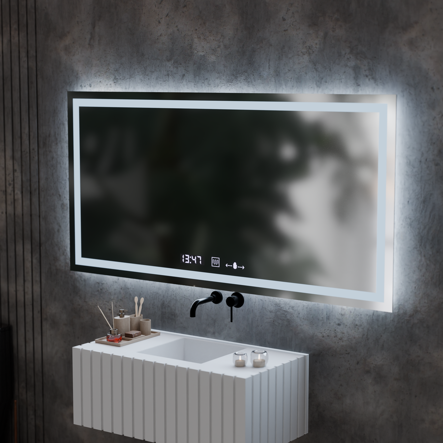 Prostokątne lustro LED, 120x60cm, Verite MotionGlow Marcello, system odmgławiania, zegar i termometr, przyciemniane lustra Marcello Domyślny tytuł Alessandro Design
