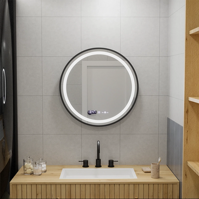 Okrągłe lustro LED, 60 cm, Celeste Majesté Noir MotionGlow Marcello, system odmgławiania, zegar i termometr, możliwość przyciemniania