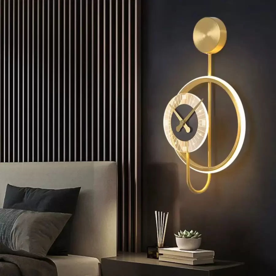 Kinkiet LED Bridger 18 W Zintegrowany zegar Złoty Czarny Kinkiety zewnętrzne Domyślny tytuł Alessandro Design