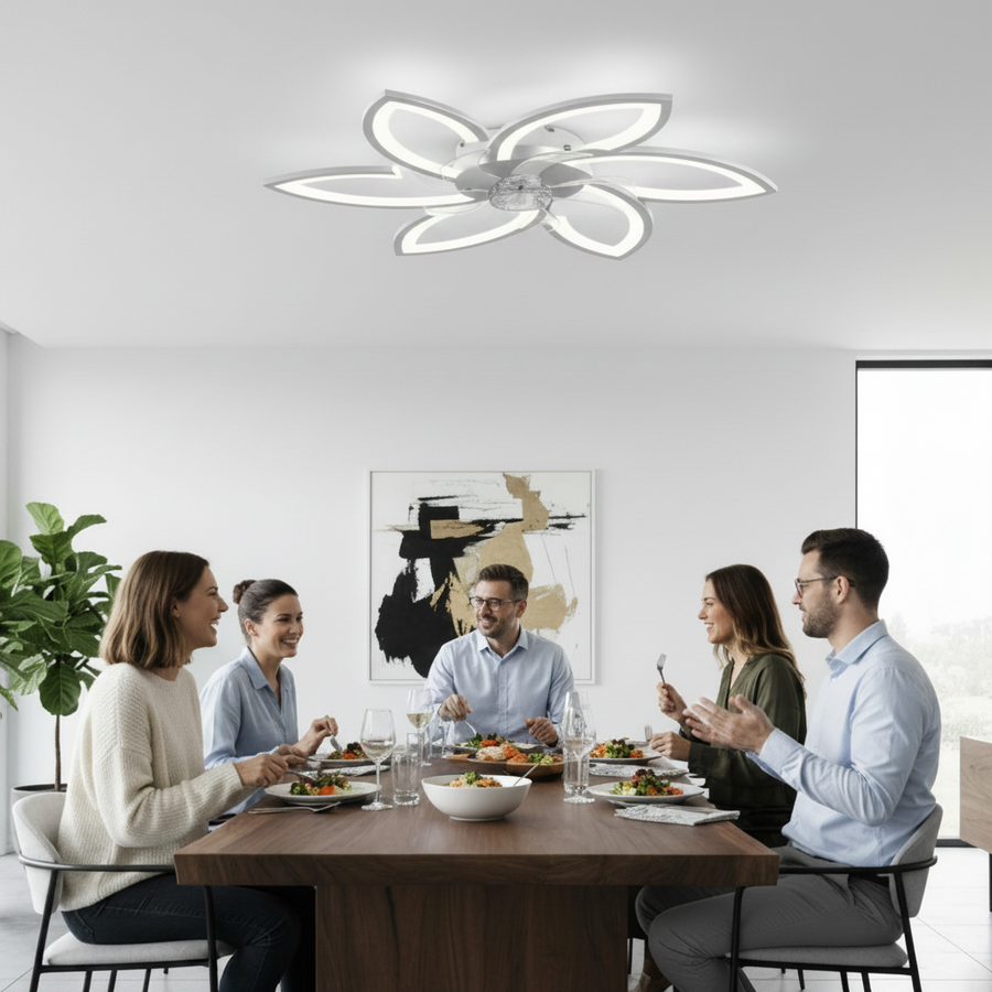 Żyrandol LED ANEMO Fan z pilotem, 36 W, G76,5 cm, światło zimne/neutralne/ciepłe, metal i plastik, biały