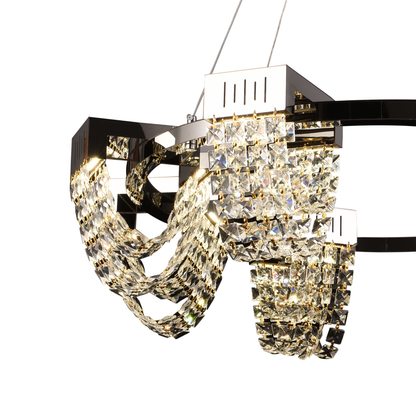 Candelabru Cristal LED 24W, STRATUS Regalis, Diametru 80cm, Crom Lucios, Inaltime Reglabila, Lumina Calda Neutra Rece 3000K/4000K/6000K, Metal si Cristal Candelabre Cristal Default Title Alessandro Design