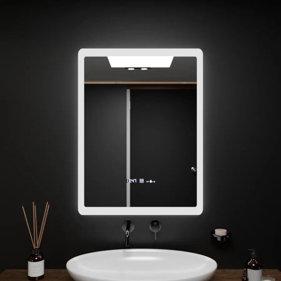 Prostokątne lustro LED, 60x80cm, czujnik ELANCEE MotionGlow Marcello, system odmgławiania, zegar i termometr, przyciemniane lustra Marcello Domyślny tytuł Alessandro Design
