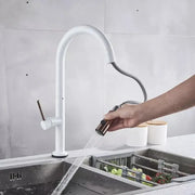Bateria kuchenna z wyciąganym prysznicem, mosiądz sanitarny, biały, CF/1035/A Baterie kuchenne Domyślny tytuł Alessandro Design